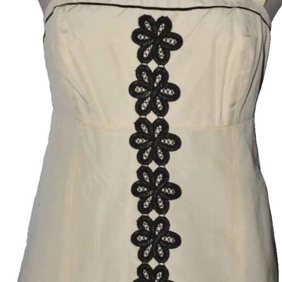 LILLY PULITZER SIZE 4 S CREME SILK BLEND BLACK LACE FLOWER SPAGHETTI STRAP DRESS - Picture 5 of 10